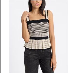 Express Striped ribbed Black and pink/ Cream Peplum sweater tank Top medium